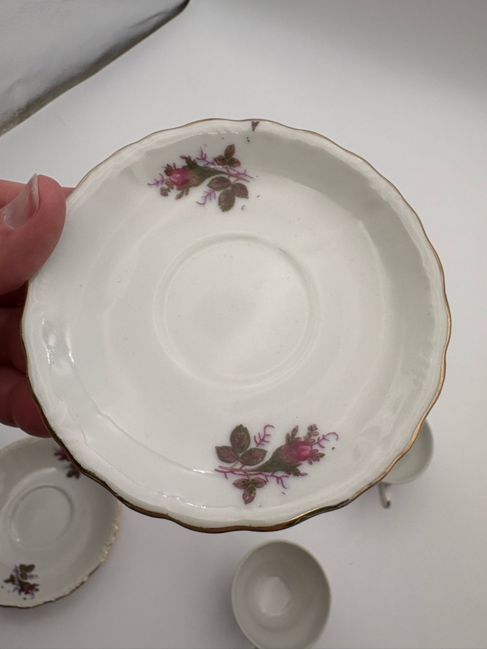 Vintage Floral Porcelain Tea Cup, Saucer, and Cake Plate Set - Picture 14 of 16
